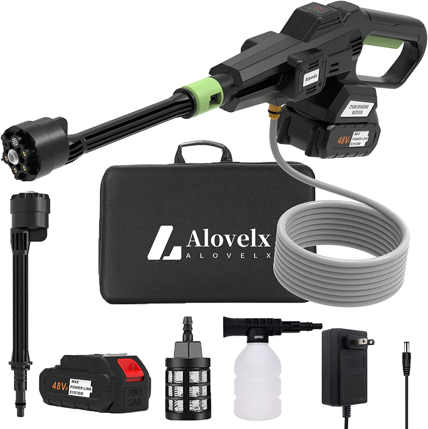 Cordless Pressure Washer with Battery, Portable Power Cleaner with 6-In-1 Nozzle , Black
