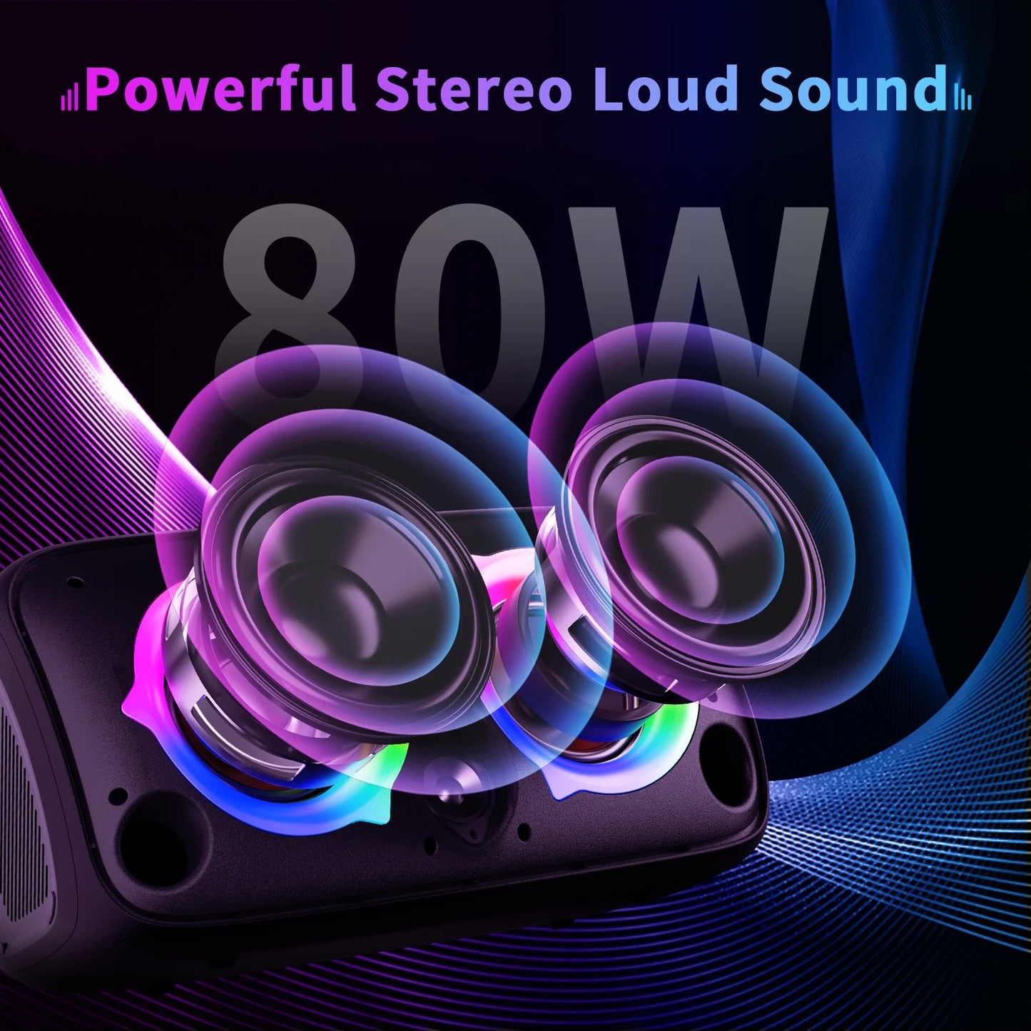 Bluetooth Speaker, P6 Party Speaker with Wireless Microphone, 80W Super Punchy Bass, Loud Sound Wireless Speakers with Lights