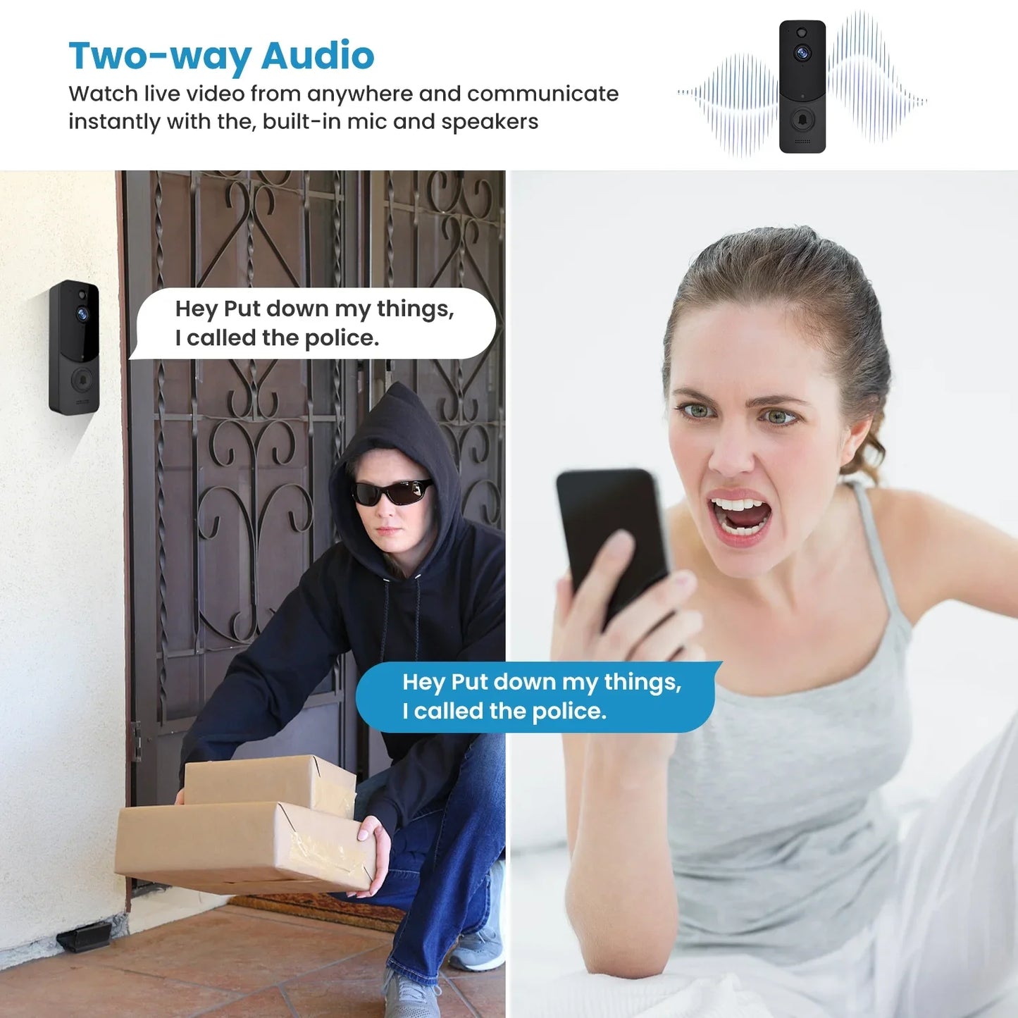 Wireless Doorbell Camera with Chime, Smart Video Doorbell Security Camera with ,Black