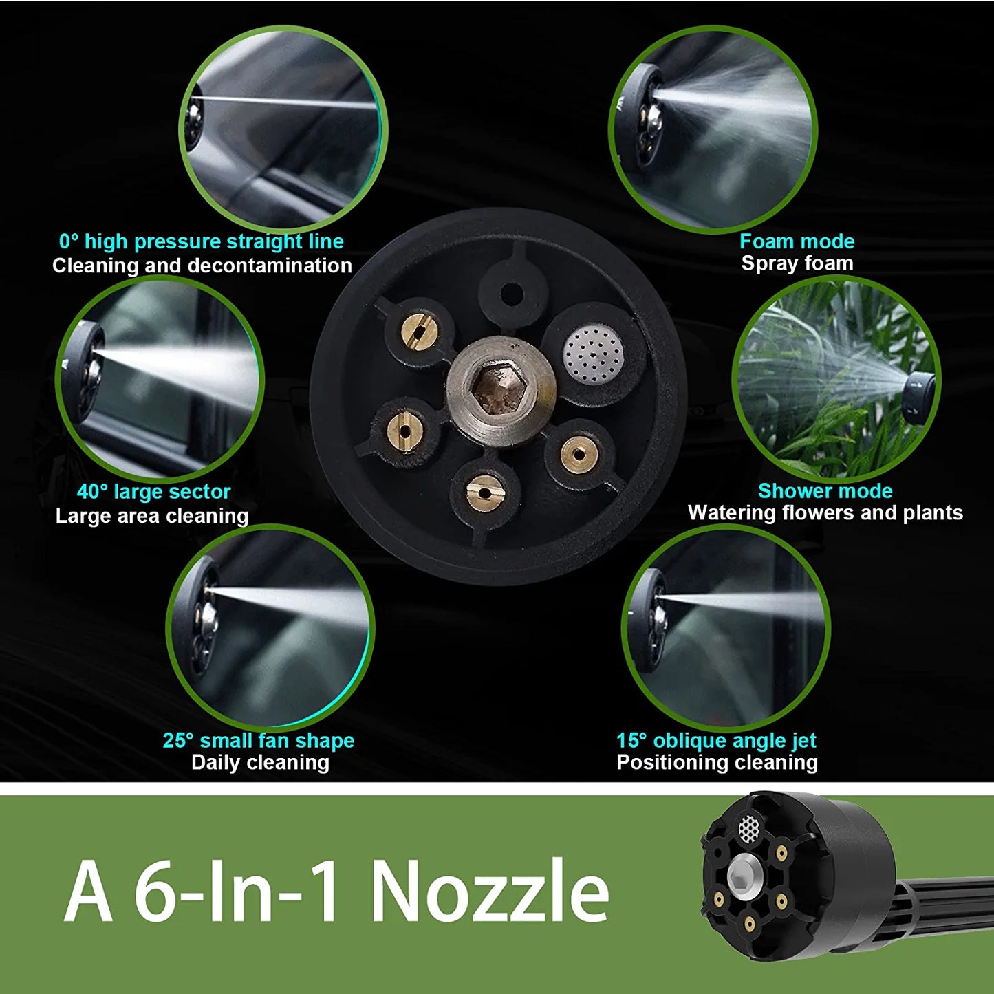 Cordless Pressure Washer with Battery, Portable Power Cleaner with 6-In-1 Nozzle , Black