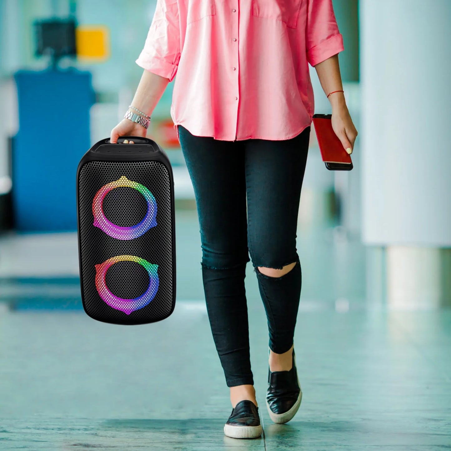 Bluetooth Speaker, P6 Party Speaker with Wireless Microphone, 80W Super Punchy Bass, Loud Sound Wireless Speakers with Lights