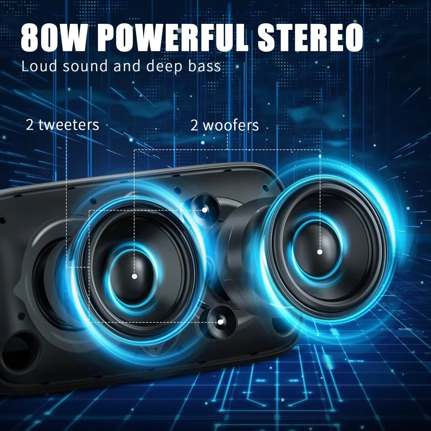 Bluetooth Speaker, P6 Party Speaker with Wireless Microphone, 80W Super Punchy Bass, Loud Sound Wireless Speakers with Lights