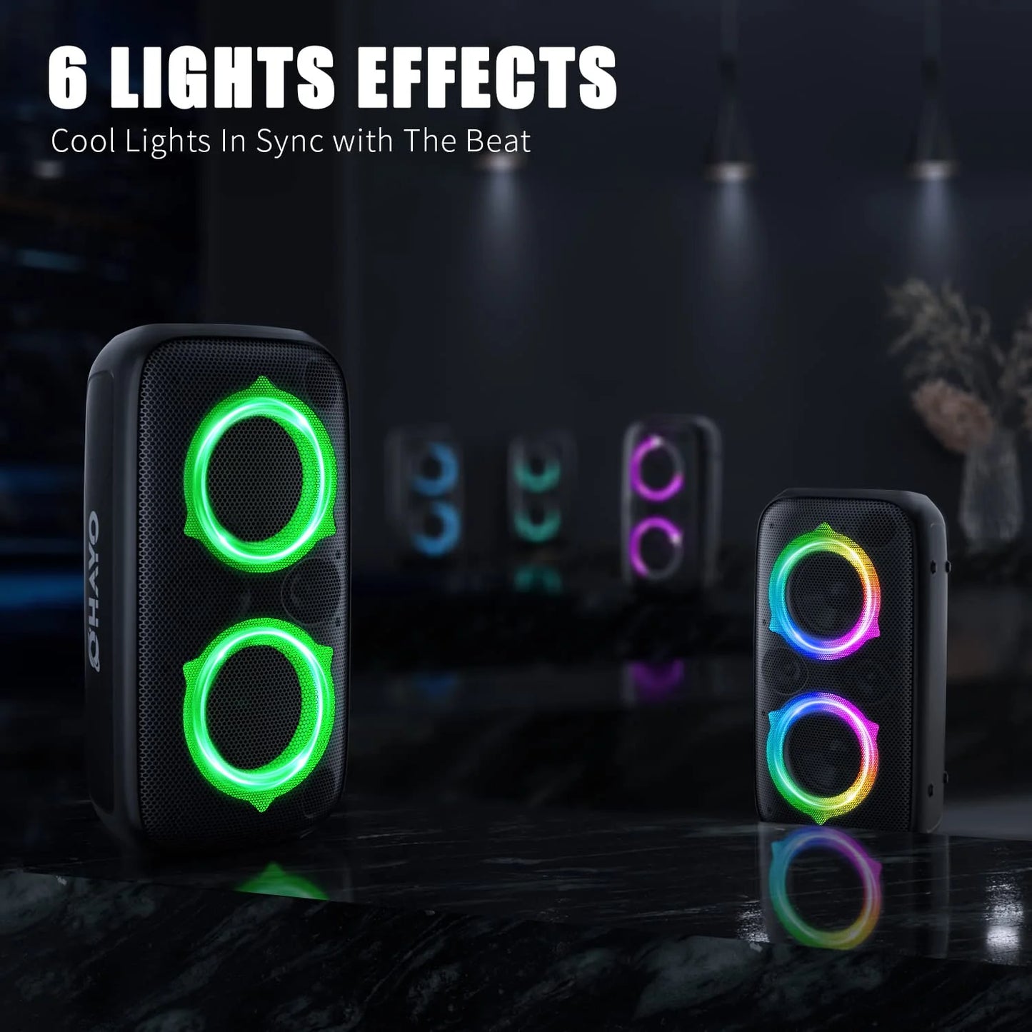 Bluetooth Speaker, P6 Party Speaker with Wireless Microphone, 80W Super Punchy Bass, Loud Sound Wireless Speakers with Lights