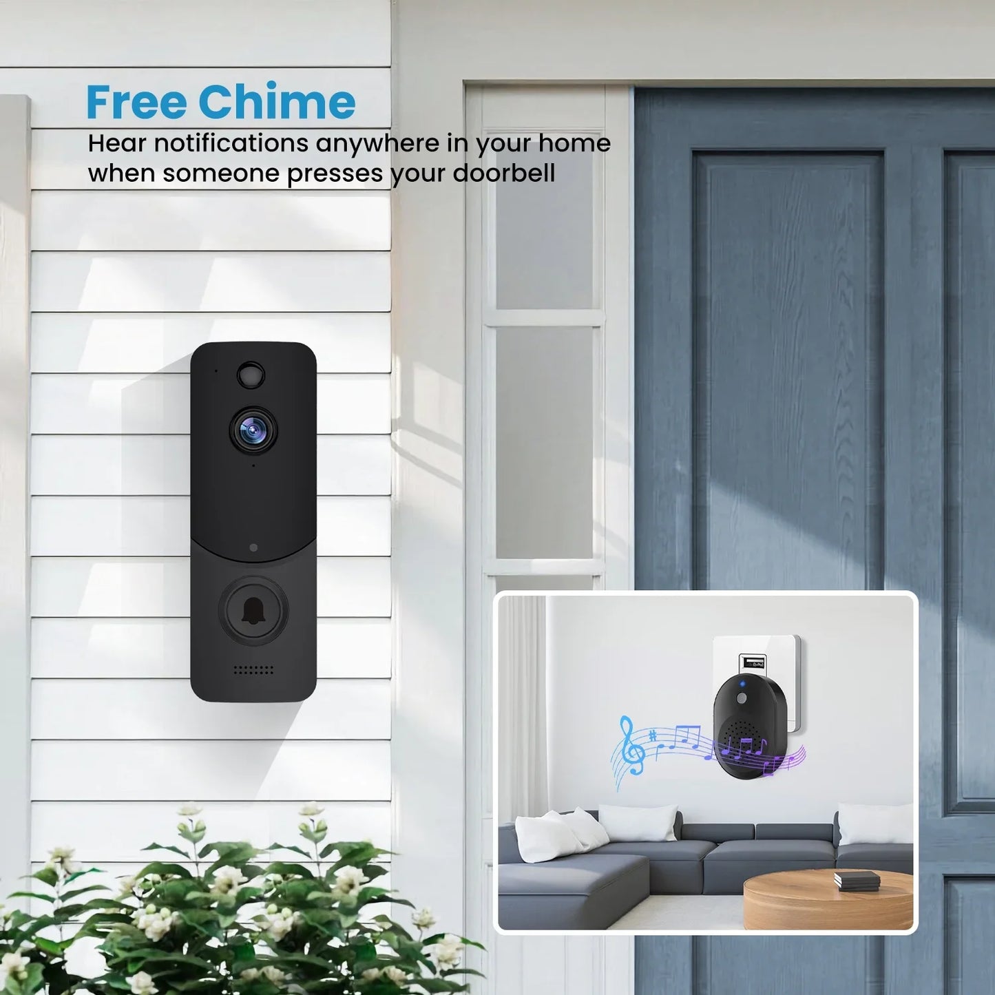 Wireless Doorbell Camera with Chime, Smart Video Doorbell Security Camera with ,Black