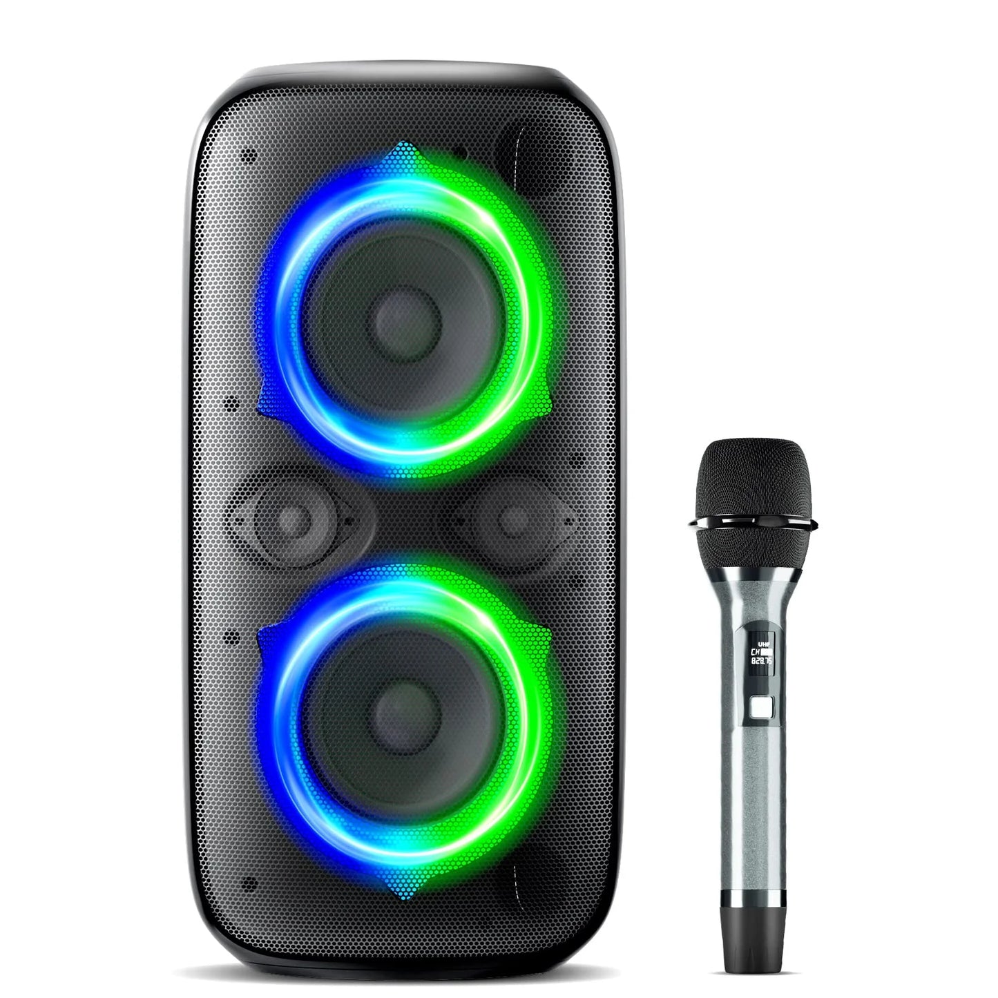 Bluetooth Speaker, P6 Party Speaker with Wireless Microphone, 80W Super Punchy Bass, Loud Sound Wireless Speakers with Lights