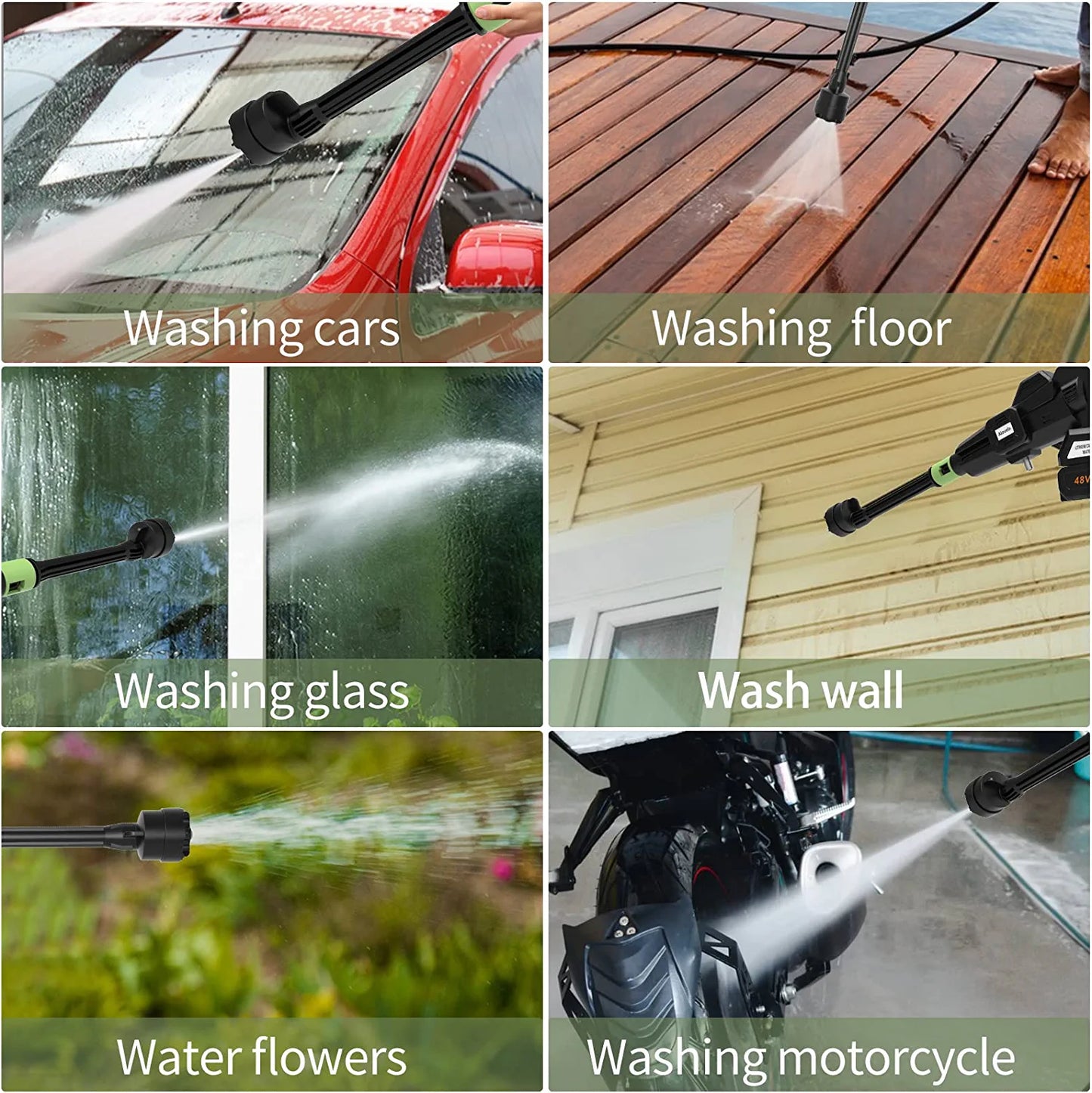 Cordless Pressure Washer with Battery, Portable Power Cleaner with 6-In-1 Nozzle , Black