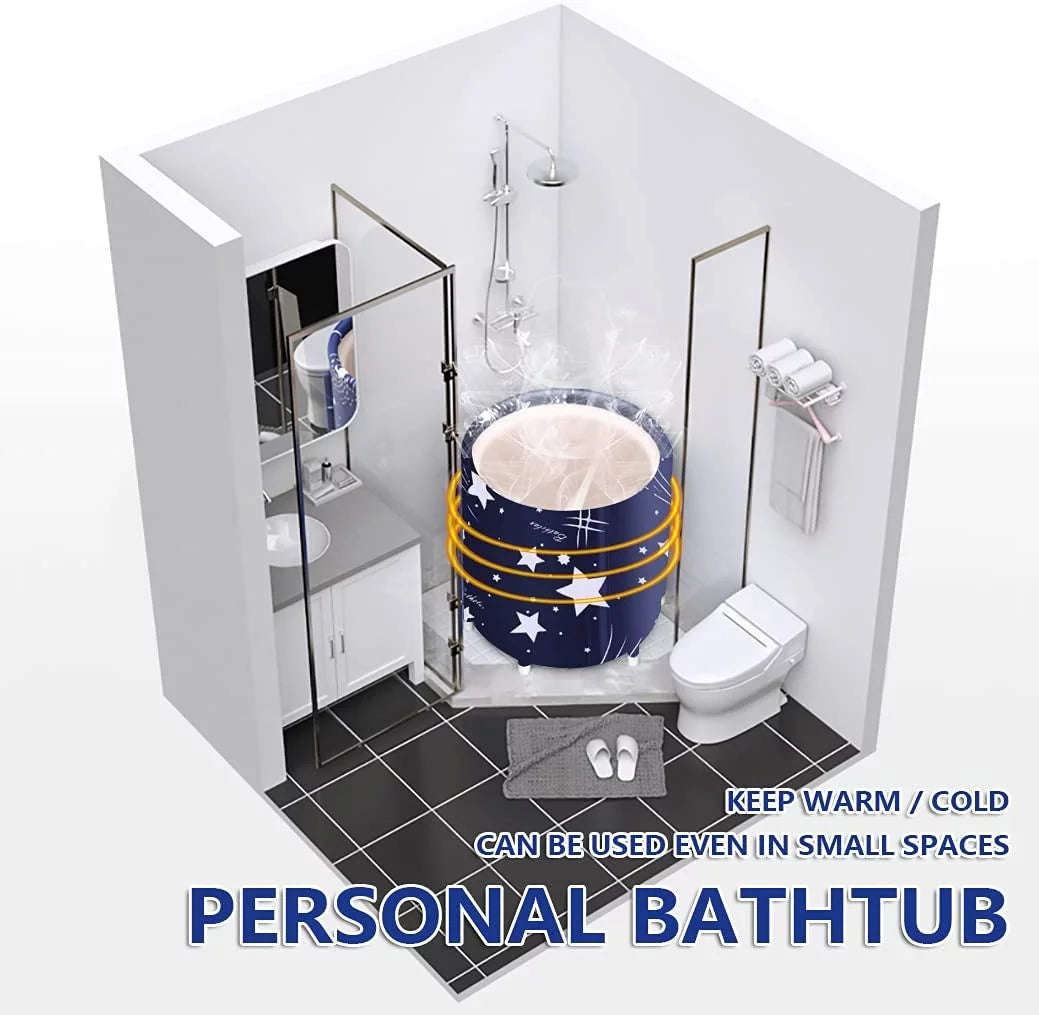 28In Portable Foldable Bathtub for Adult, Bathroom Spa Tub, Hot Bath Ice, Blue Stars