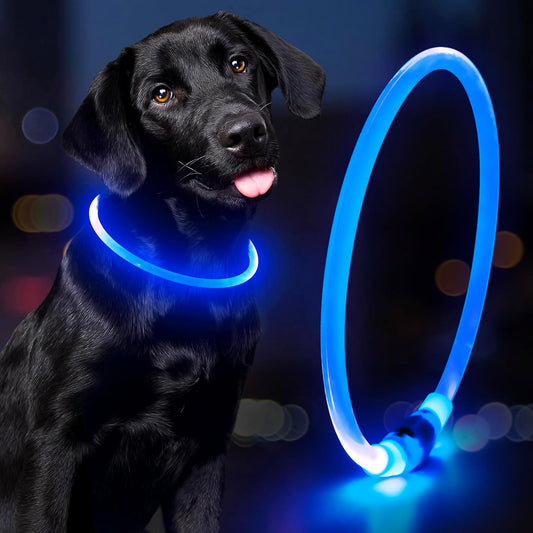 Glow Dog Collar - Waterproof LED Dog Collar, Bright Light up Dog Collar, TPU Cuttable Glow in the Dark Dog Collar Light for Small Medium Large Dogs (Blue)