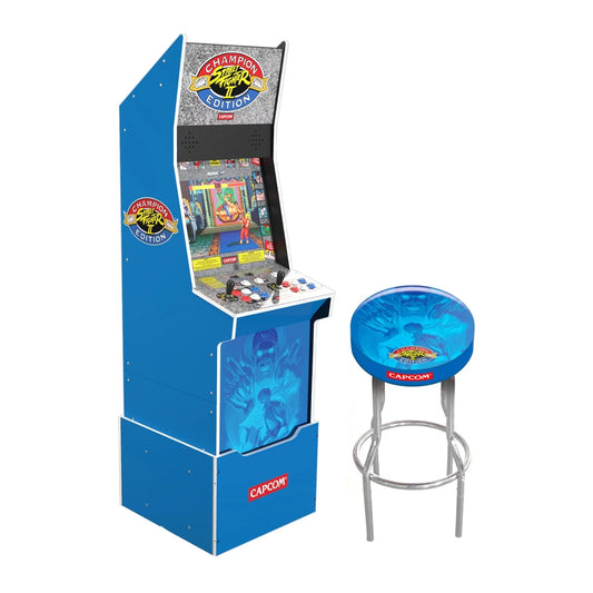 Street Fighter II Big Blue Arcade Machine with Riser and Stool Bundle