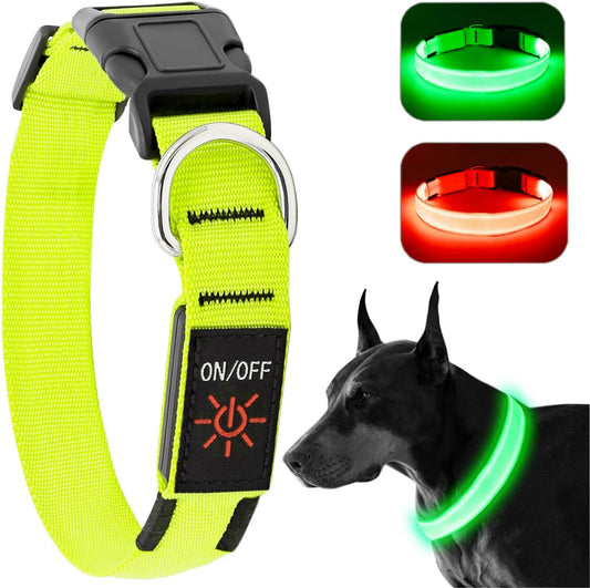 Light up Dog Collar at Night, Led Dog Collar Adjustable, Lighted Dog Collar Rechargeable Waterproof, Dog Lights for Night Walking, Glow in the Dark Dog Collars Light for Medium Large Dogs GL