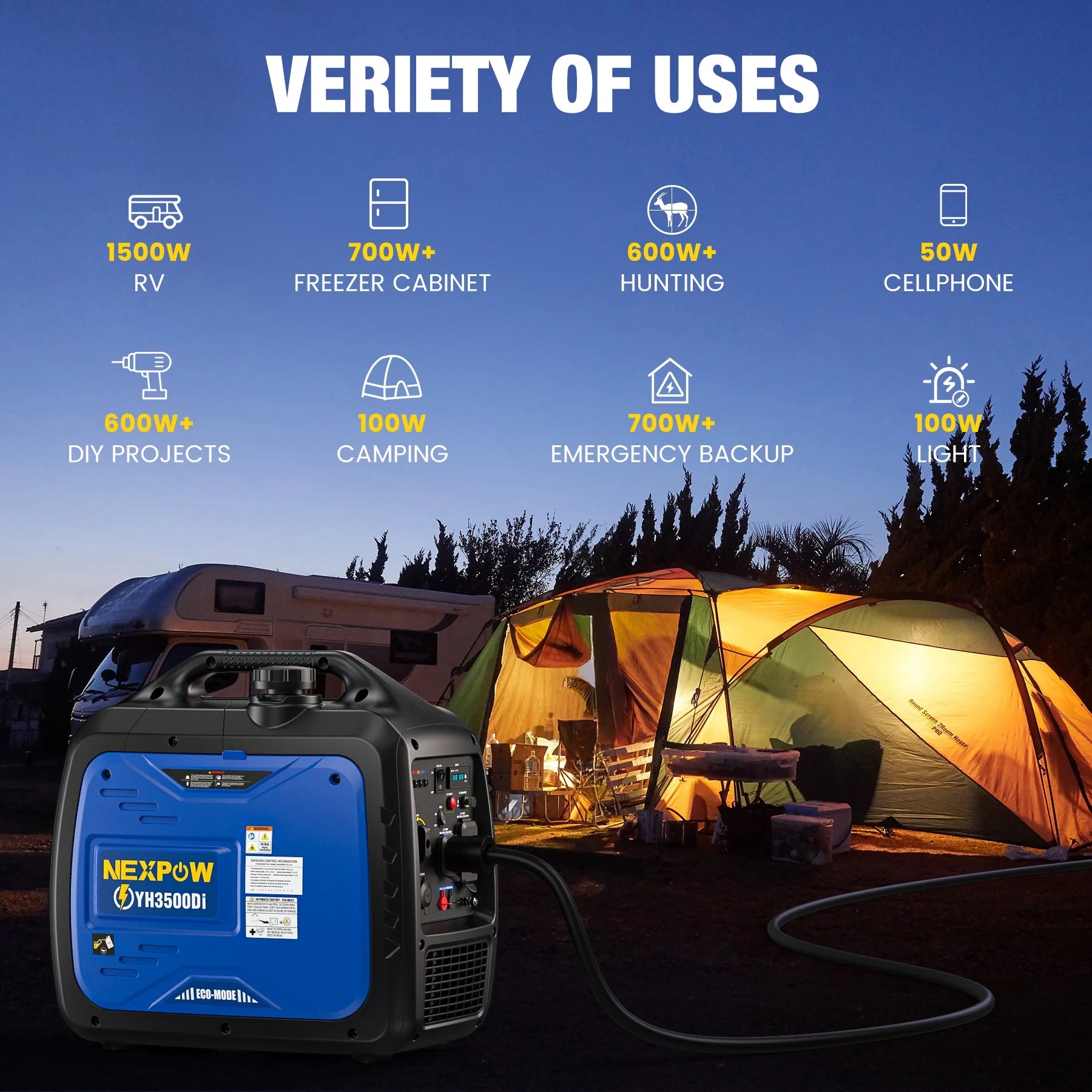 Portable Inverter Generator, 3500W Super Quiet Generator ,Eco-Mode Feature, Parallel Capability,Epa Compliant,Dual Fuel Propane and Gasoline,Lightweight for Backup Home & Camping