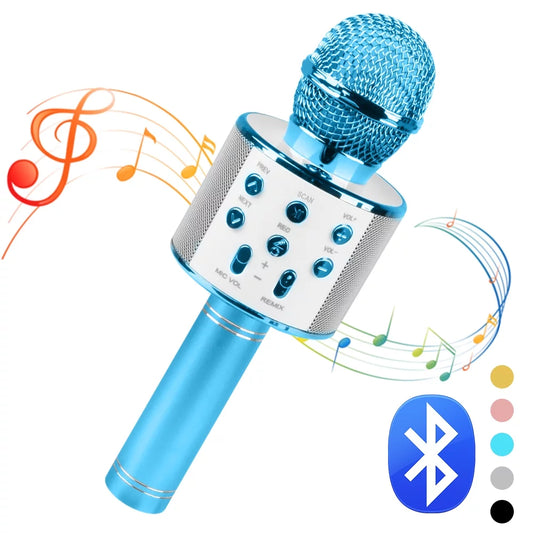 Wireless Bluetooth Karaoke Microphone for Kids Adult Singing, Portable Handheld Karaoke Machine Speaker with Record Function (Blue)