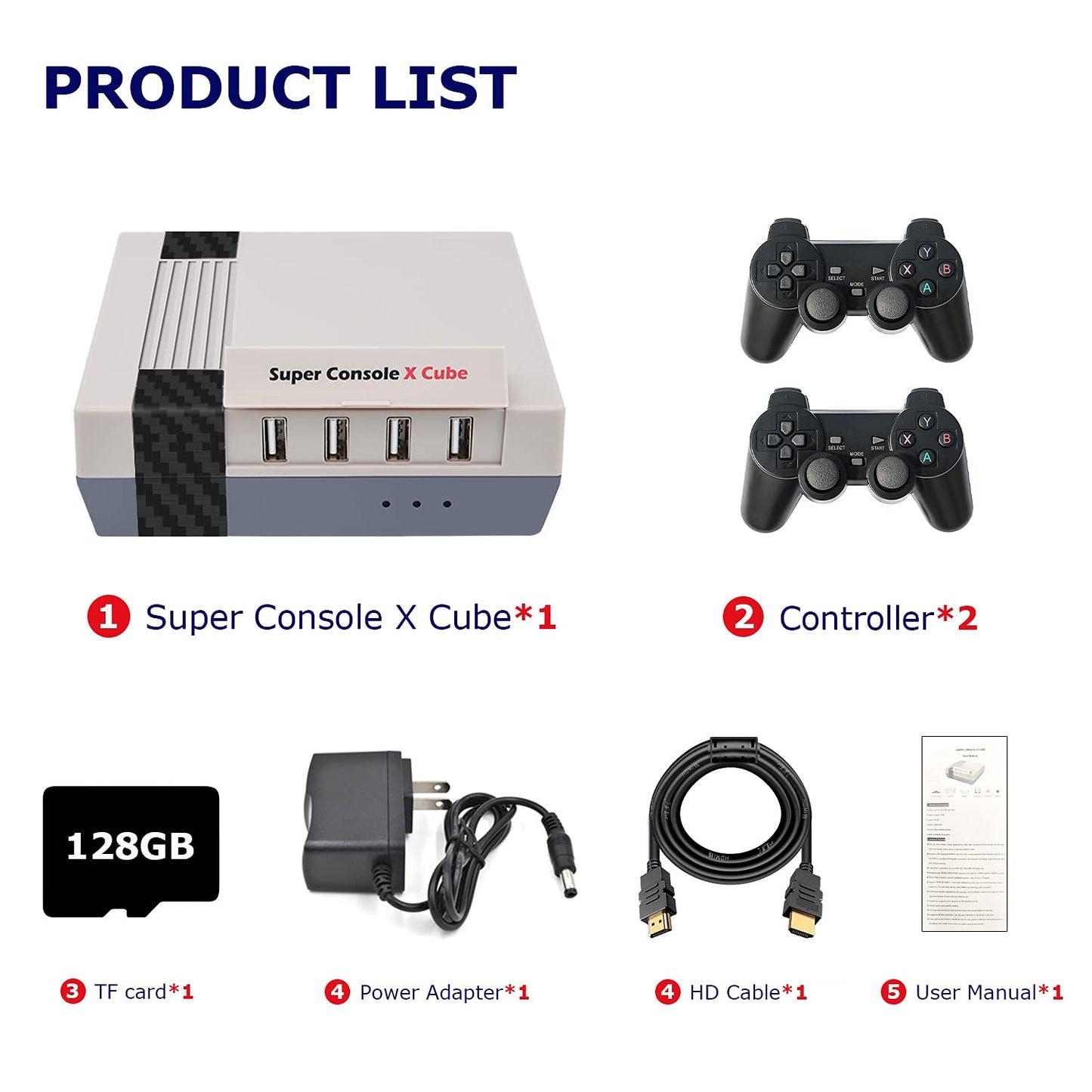 Retro Video Game Console, Super Console X Cube Built-In 55,000+ Games, Tv&Game Systems in 1, Game Consoles Support for 4K TV 1080P HD Output, 4 USB Port, Lan/Wifi, with 2 Wireless Controllers(128Gb)