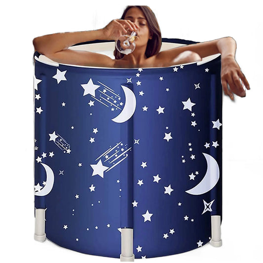 28In Portable Foldable Bathtub for Adult, Bathroom Spa Tub, Hot Bath Ice, Blue Stars