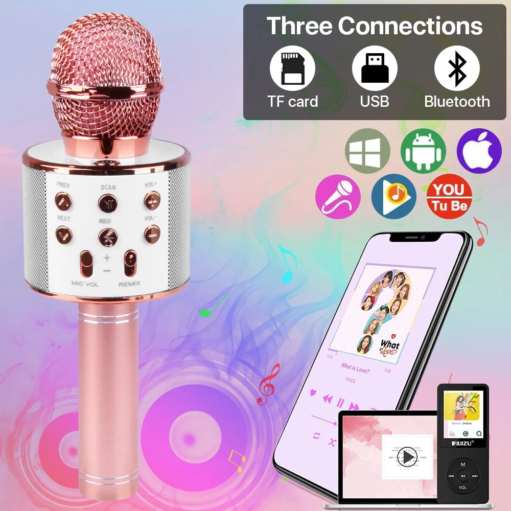 Wireless Bluetooth Karaoke Microphone for Kids Adult Singing, Portable Handheld Karaoke Machine Speaker with Record Function (Black)