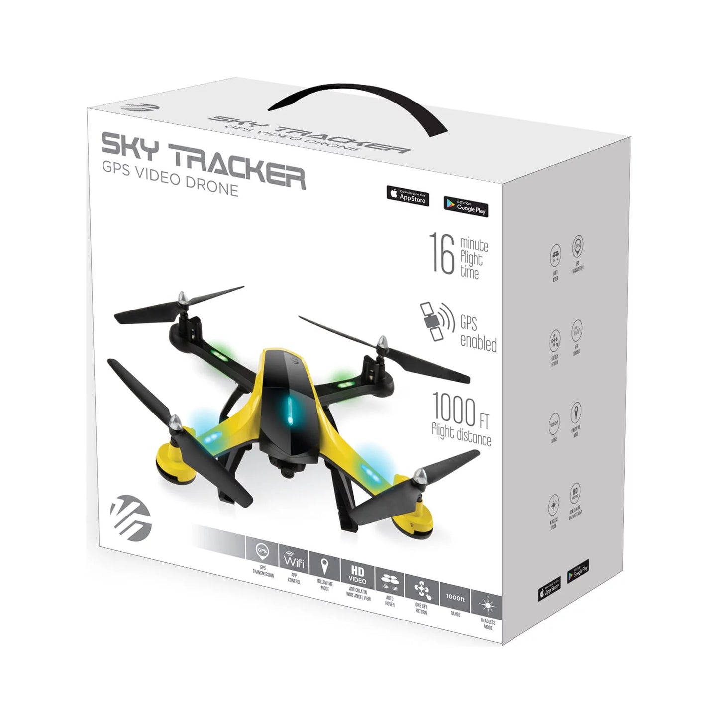 VTI Skytracker GPS Aerial Camera Drone, 1000Ft Range, Live Streaming, Black and Yellow, Sized 12" X 5" X 11.5"