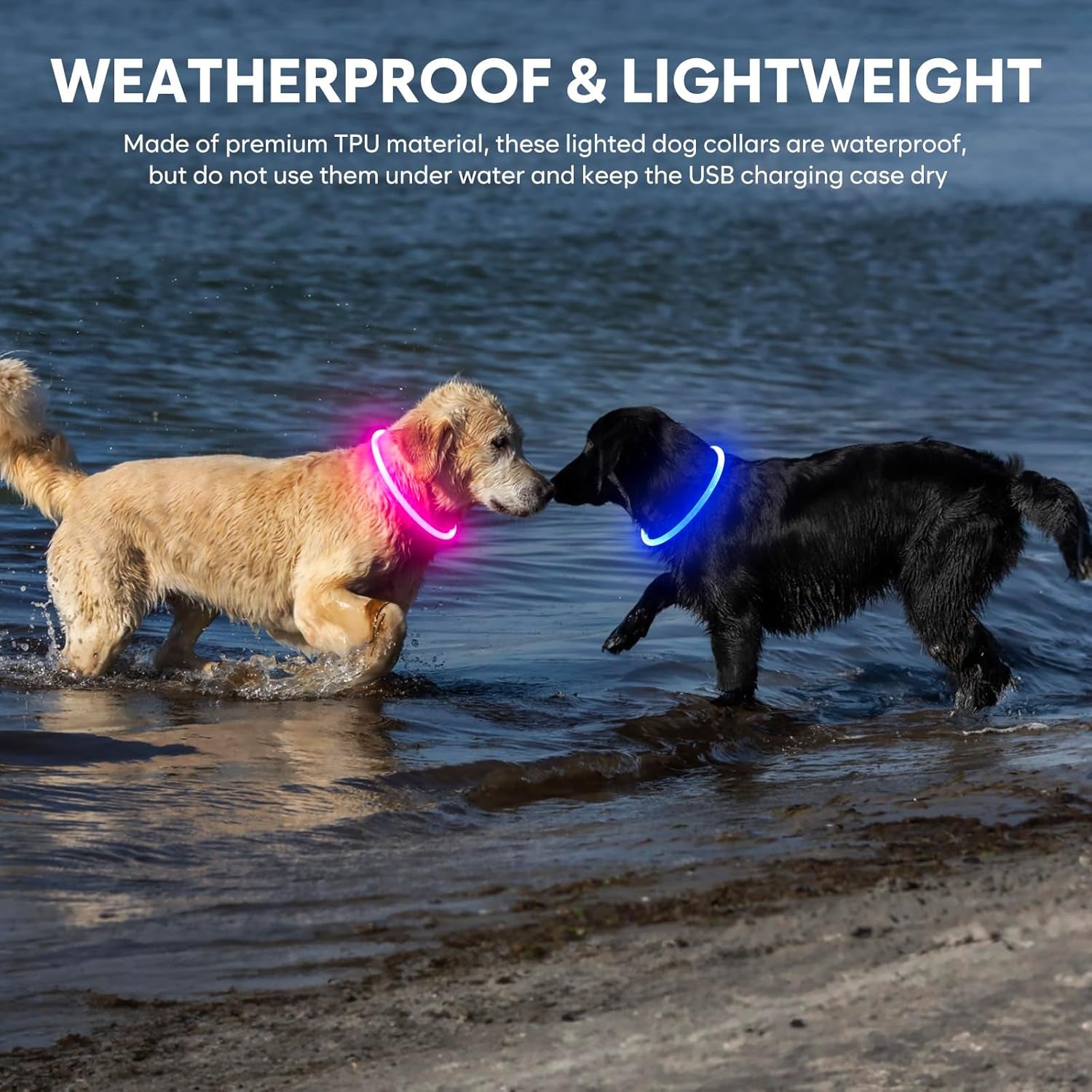 Glow in the Dark Pet Collar - Waterproof Dog Light up Dog Collar, TPU Cuttable Glow Led Dog Collar for Small Medium Large Dogs (Pink)