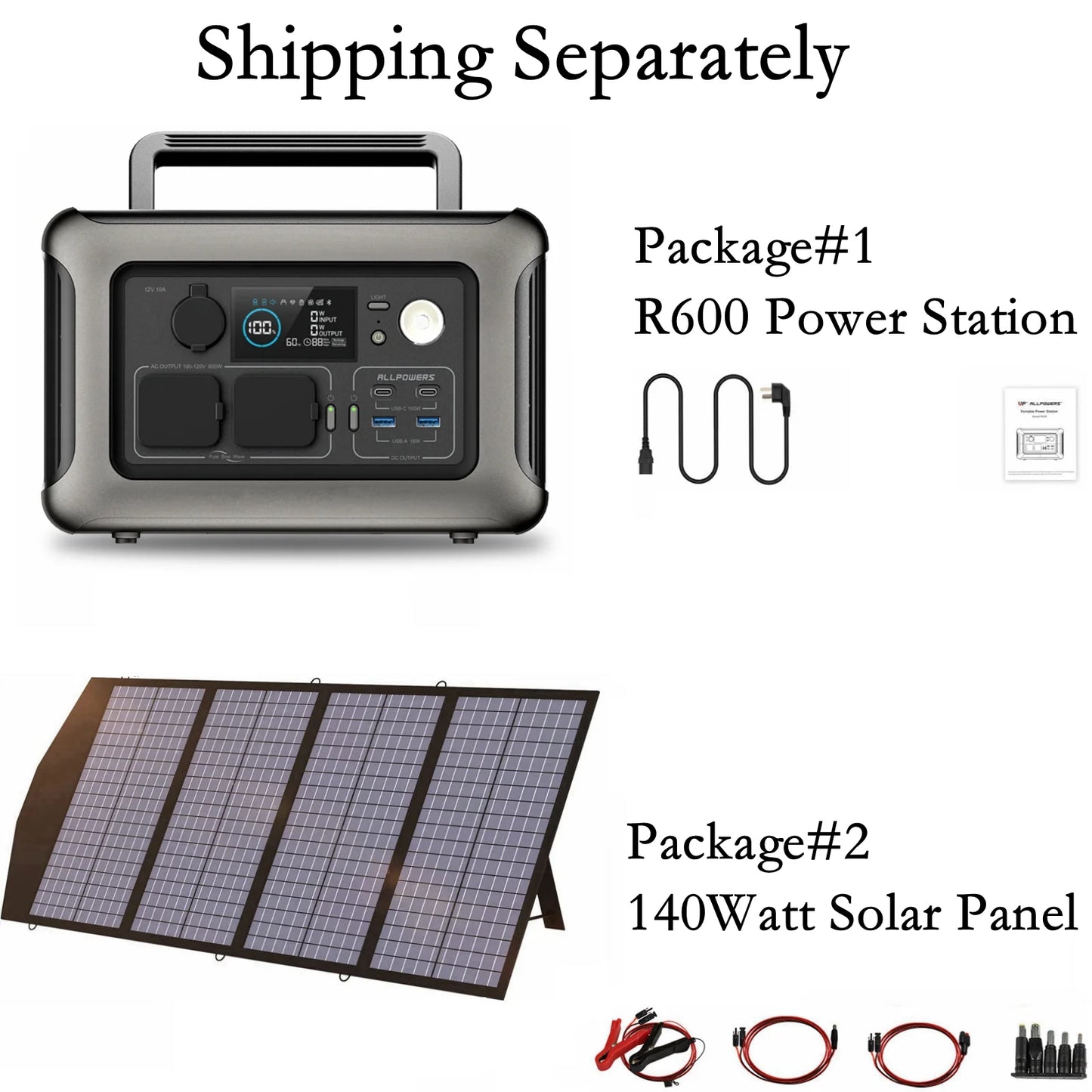 R600 Solar Generator Kit, 299Wh 600 Watt Portable Power Station with 140 Watt Foldable Solar Panel [Shipping Separately]