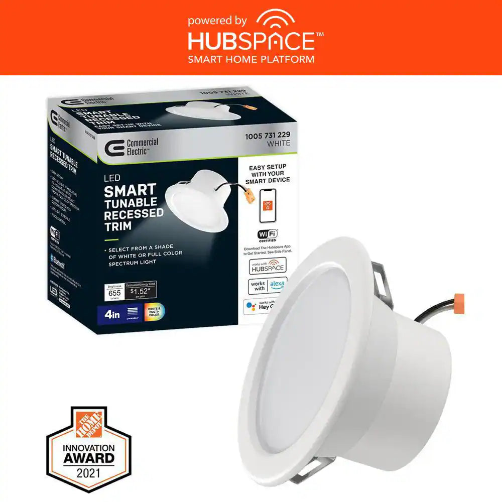 4 In. SMART Integrated LED Recessed Light Trim Wireless Powered by Hubspace Adjustable CCT New Construction Remodel