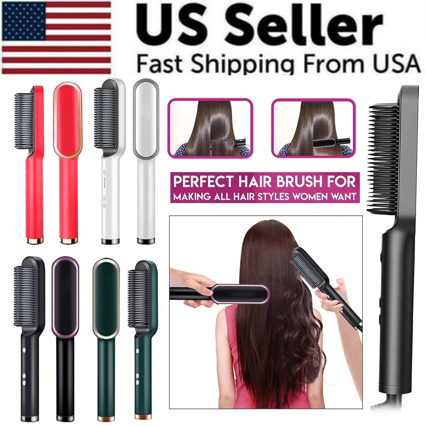 Hair Straightener Brush Straightening Curler Hot Comb Electric Adjustable Heat