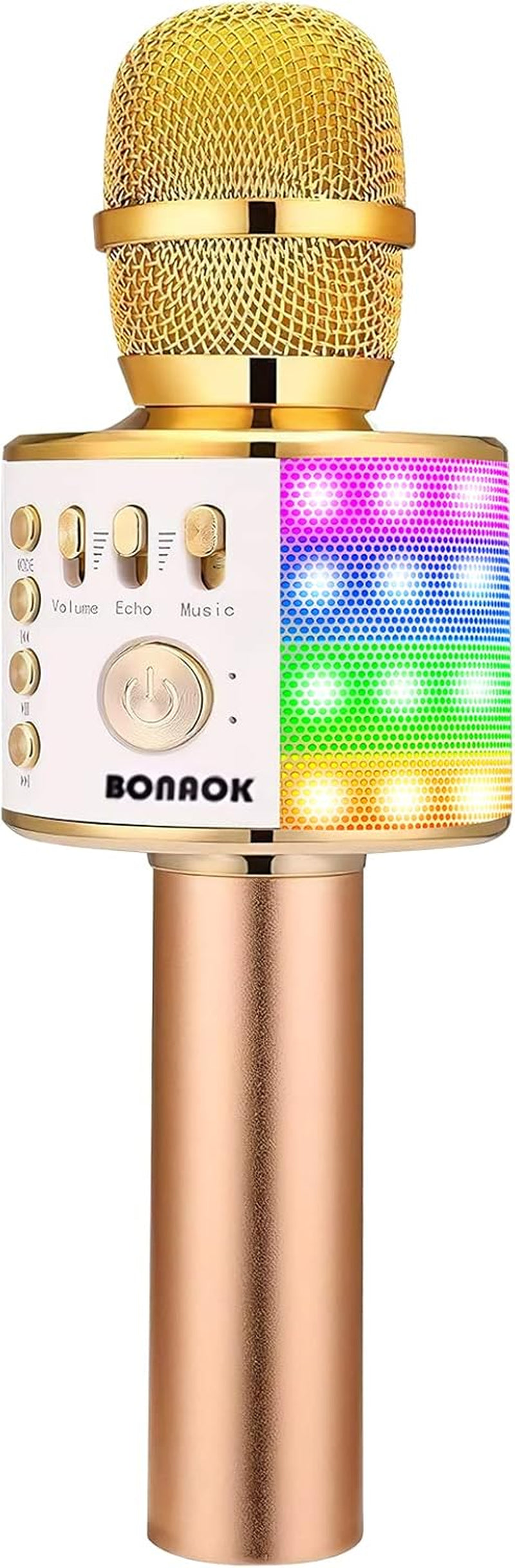 Karaoke Microphone for Kids Adults Wireless Mic with Bluetooth Speaker Rechargeable Portable Handheld Echo Microphones with Disco Light for Party Home Outdoor Speaking Singing,Q37L (Gold)