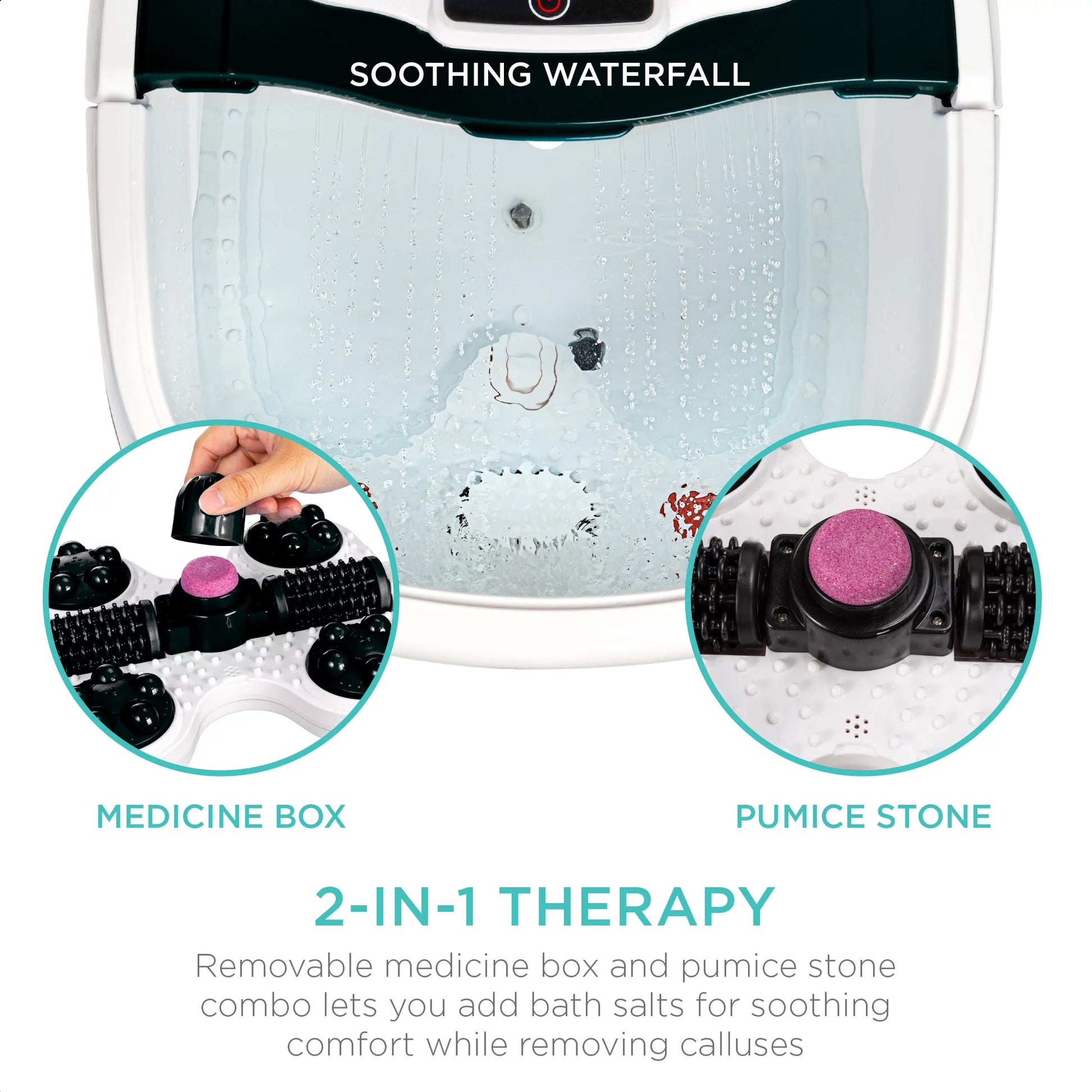 Portable Heated Shiatsu Foot Bath Massage Spa W/ Pumice Stone, Waterfall, Adjustable Heat - Black