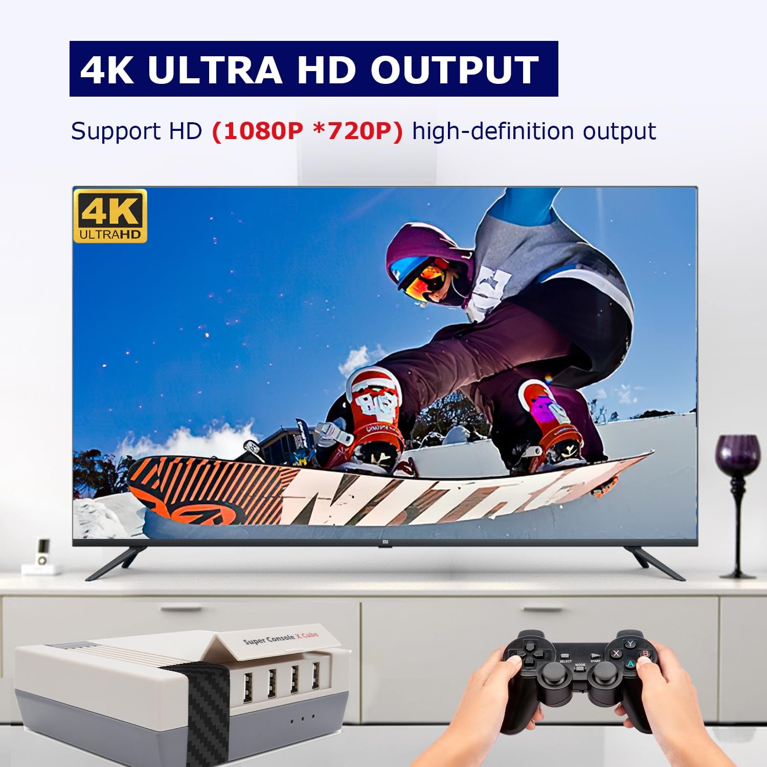 Retro Video Game Console, Super Console X Cube Built-In 55,000+ Games, Tv&Game Systems in 1, Game Consoles Support for 4K TV 1080P HD Output, 4 USB Port, Lan/Wifi, with 2 Wireless Controllers(128Gb)