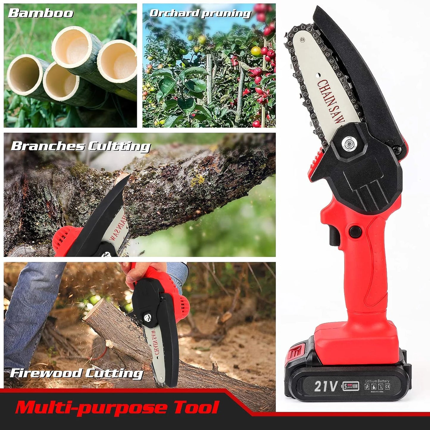 Mini Chainsaw Cordless - 4In Portable Electric Chainsaw with 2 Batteries Handheld Pruning Shears Chain Saw for Tree Trimming Garden