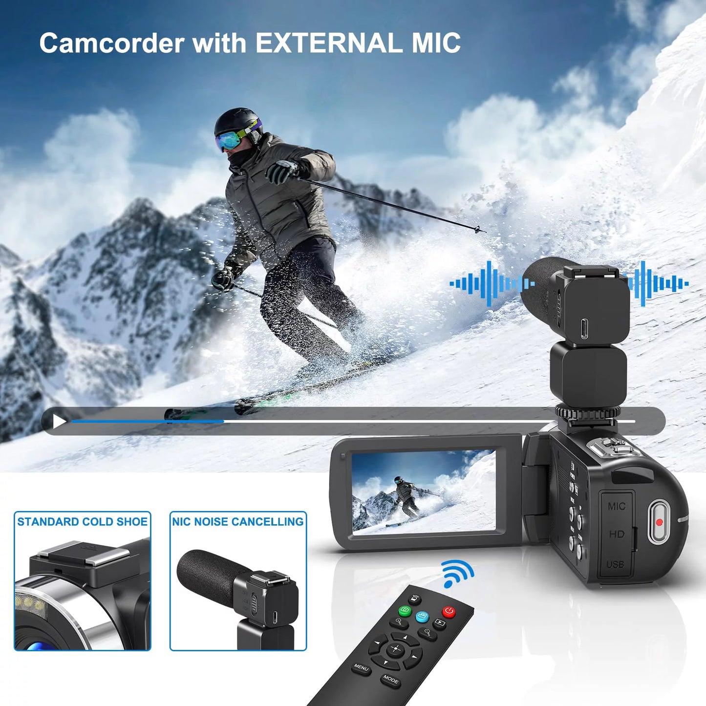 8K Video Camera 64MP 18X Digital Camera Video Camera for Youtube 3.0 Inch Flip Screen Camcorder Vlogging Camera with 32GB SD Card, 2.4G Remote Control, Two Batteries and External Mic