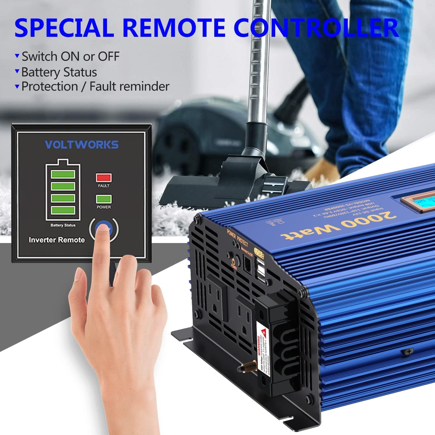 Power Inverter 2000W DC 12V to AC 120V ETL UL458 Compatible with Lithium Battery for Off-Grid Solar Car RV Truck Boat with LCD Display Remote Control 2 AC Outlets Dual 2.4A USB Ports by