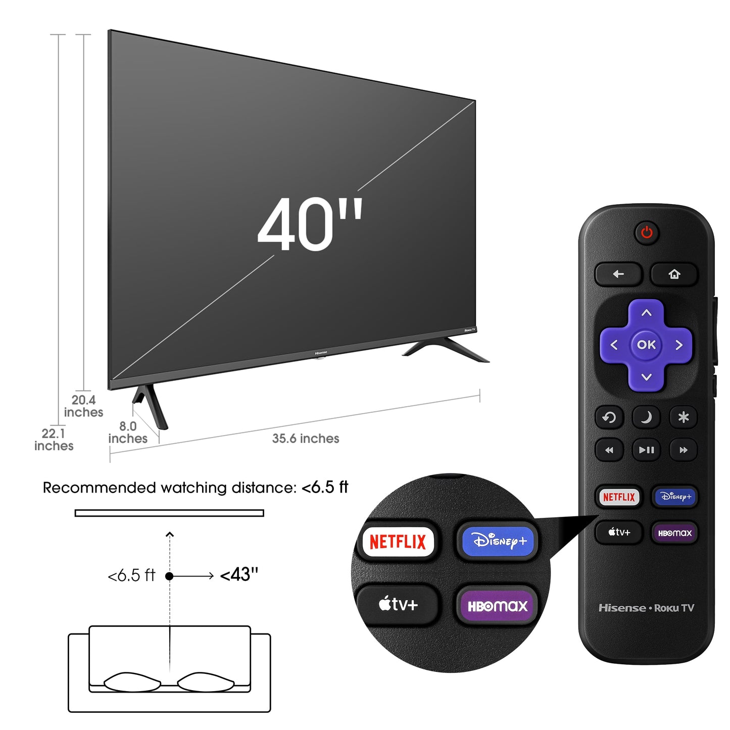 40" Class 1080P FHD LED LCD Roku Smart TV H4030F Series (40H4030F1)