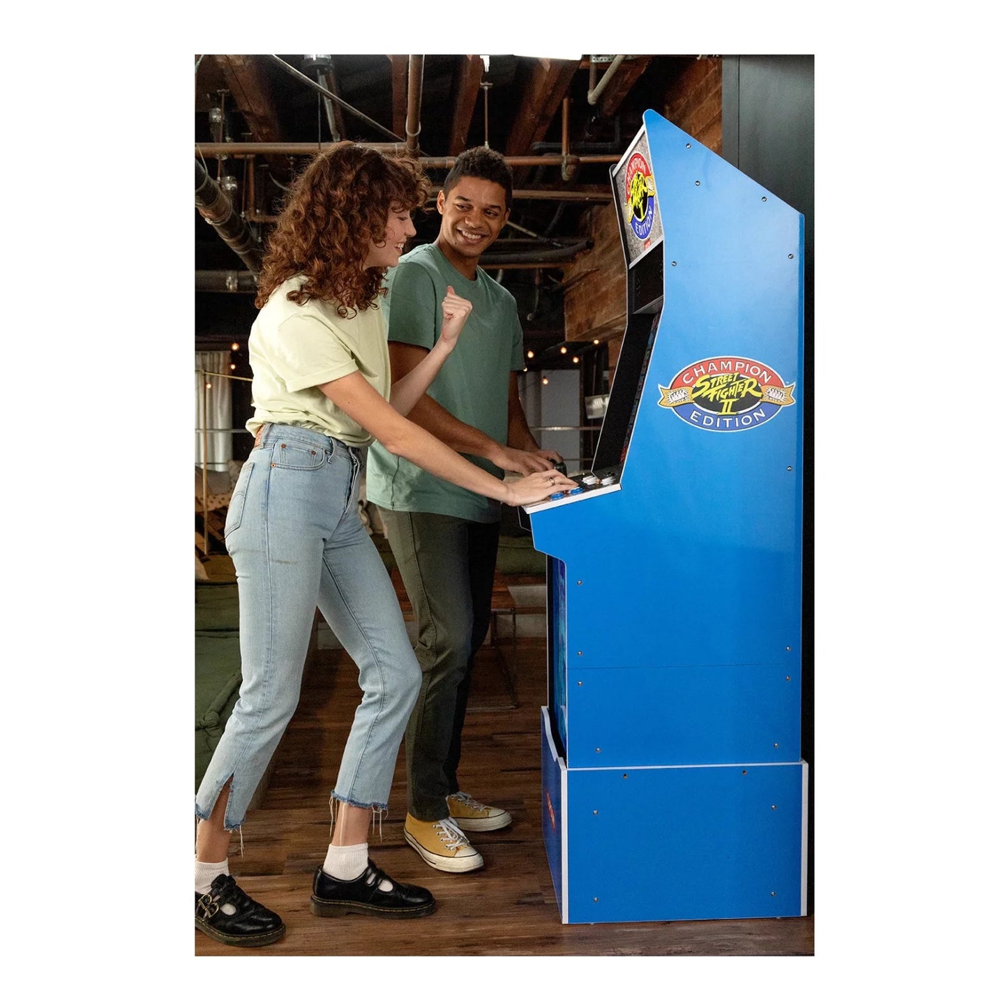 Street Fighter II Big Blue Arcade Machine with Riser and Stool Bundle