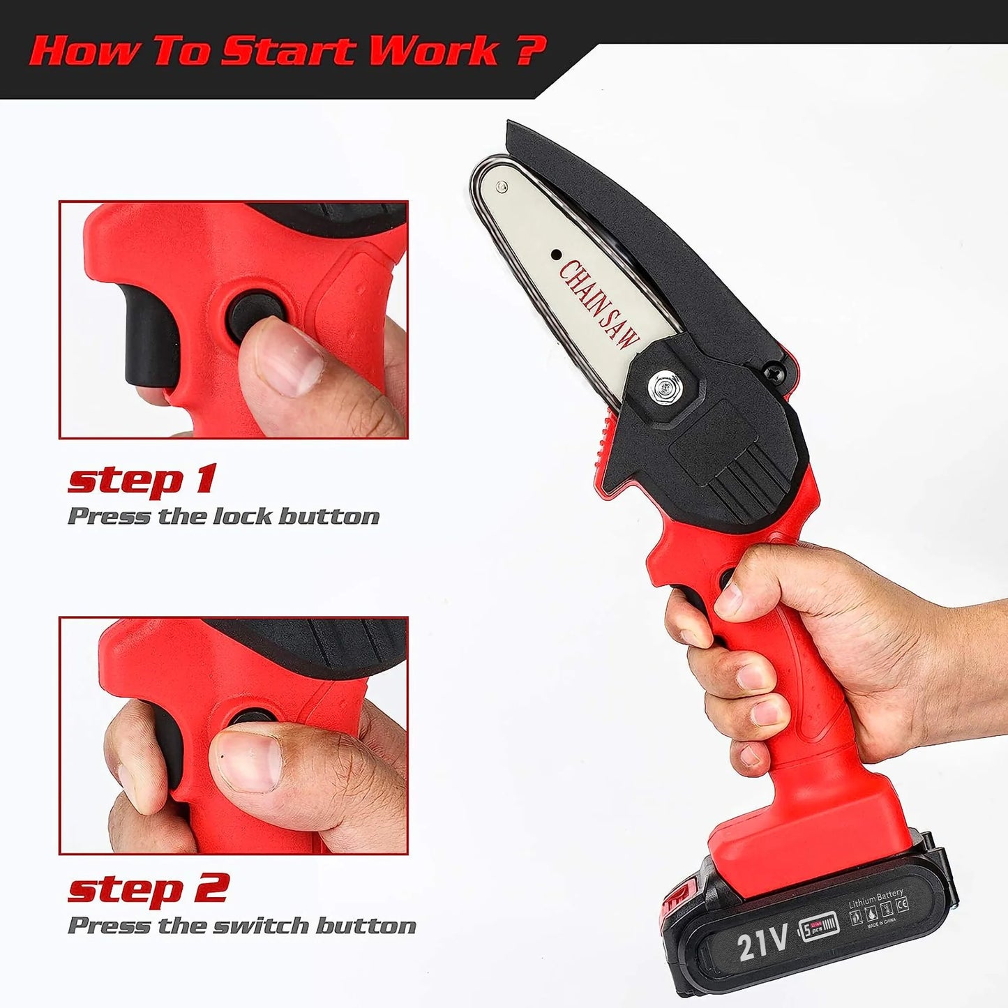 Mini Chainsaw Cordless - 4In Portable Electric Chainsaw with 2 Batteries Handheld Pruning Shears Chain Saw for Tree Trimming Garden