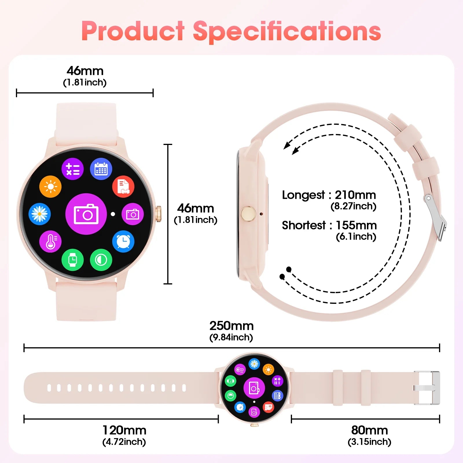 Smart Watch (Answer/Dial Call),1.39" Touch Display Fitness Tracker with Sport Modes, Smartwatch with IP68 Waterproof,Step Counter Watch for Android (Pink)