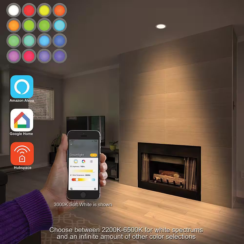 4 In. SMART Integrated LED Recessed Light Trim Wireless Powered by Hubspace Adjustable CCT New Construction Remodel