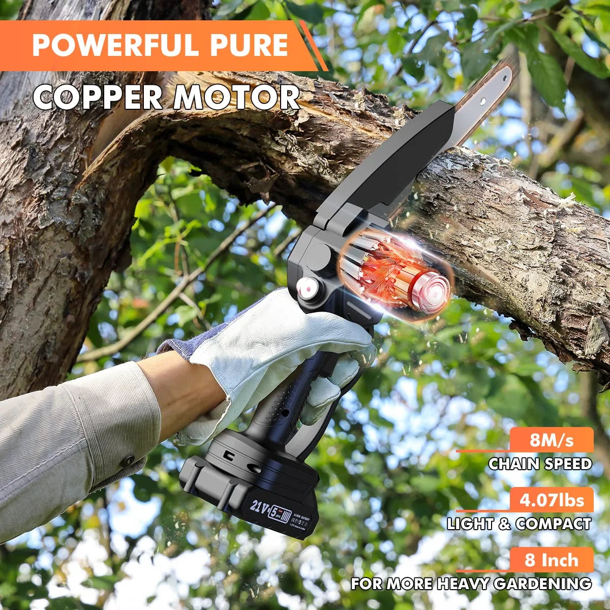 Cordless Mini Chainsaw 8 Inch,Power Chainsaw with 2X 2.0 Battery & Auto-Oil System, CH810