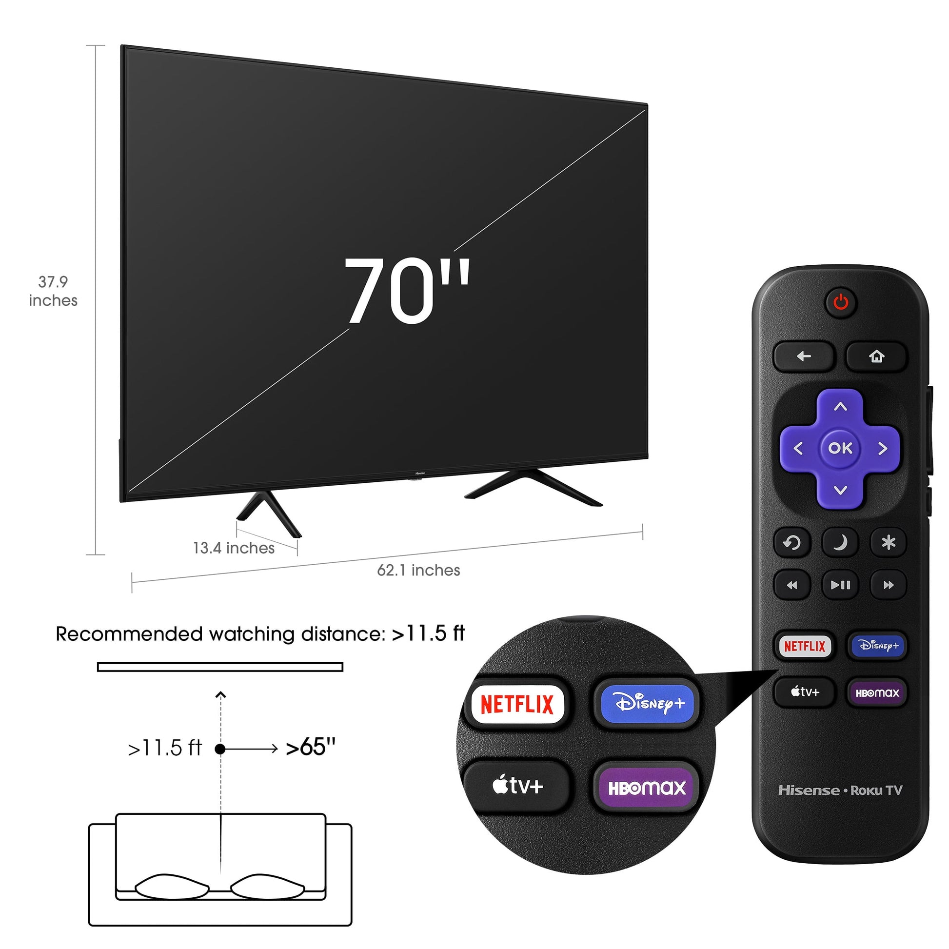 70" Class 4K UHD LED LCD Roku Smart TV HDR R6 Series 70R6E4