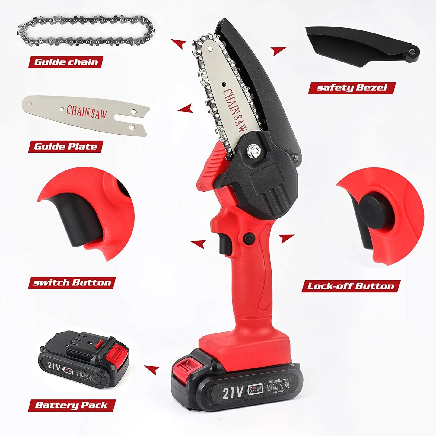 Mini Chainsaw Cordless - 4In Portable Electric Chainsaw with 2 Batteries Handheld Pruning Shears Chain Saw for Tree Trimming Garden