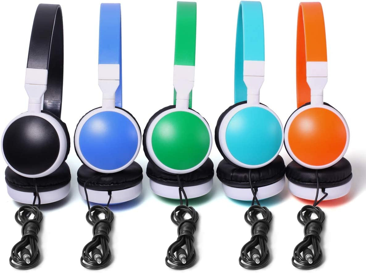 Bulk Headphones for Classroom 10 Pack Wholesale Students Headsets KW-N10 Mixed Color Durable Children Headphones Earbuds for Kids for School