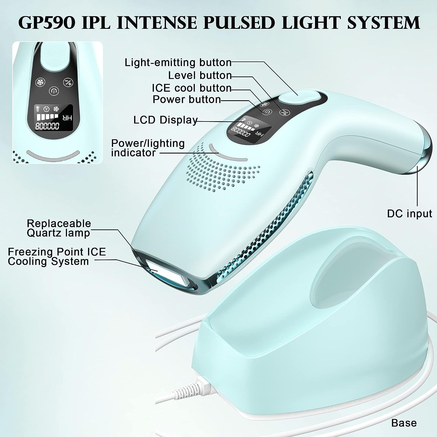 Laser Hair Removal with Cooling System, GP590 IPL Hair Remover for Women and Men, 45°F ICE Compress Contact, Safety Mis-Touch Sensor, at Home Painless Hair Removal Device for Face & Whole Body