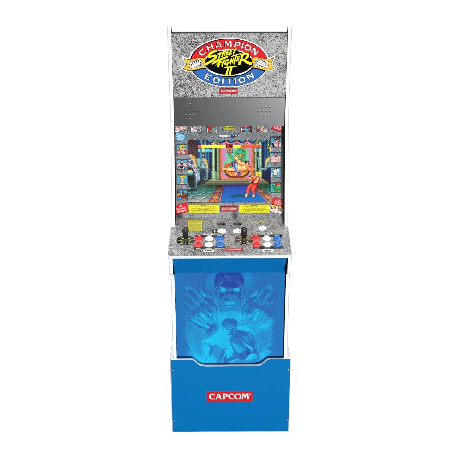 Street Fighter II Big Blue Arcade Machine with Riser and Stool Bundle