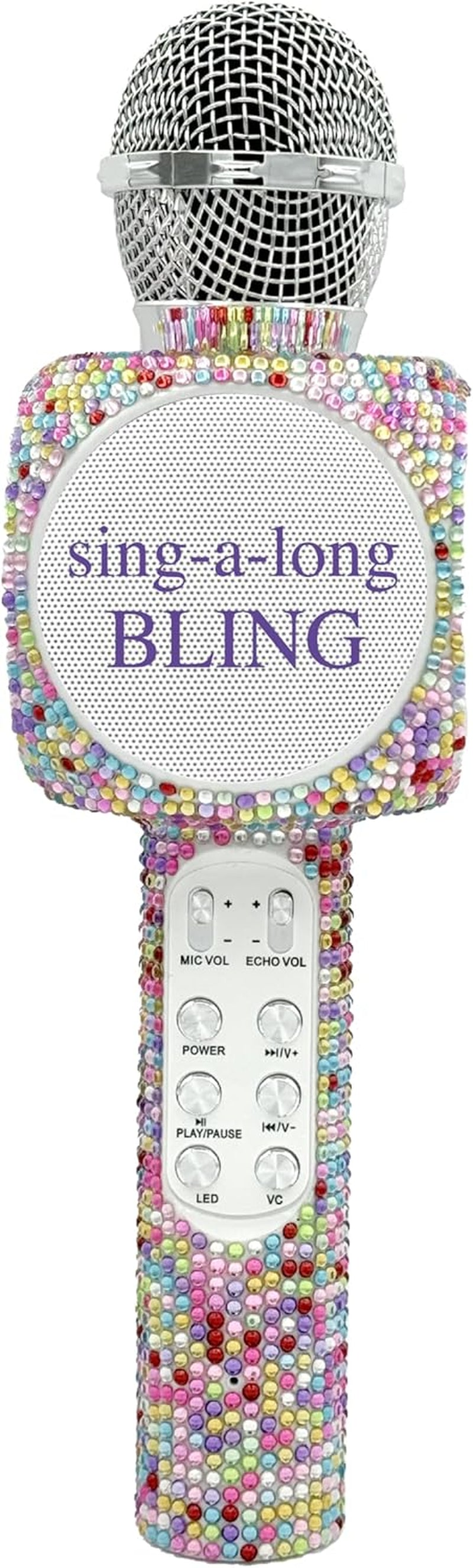 Sing-Along Bling Bluetooth Karaoke Microphone and Bluetooth Stereo Speaker All-In-One (Silver Bling)