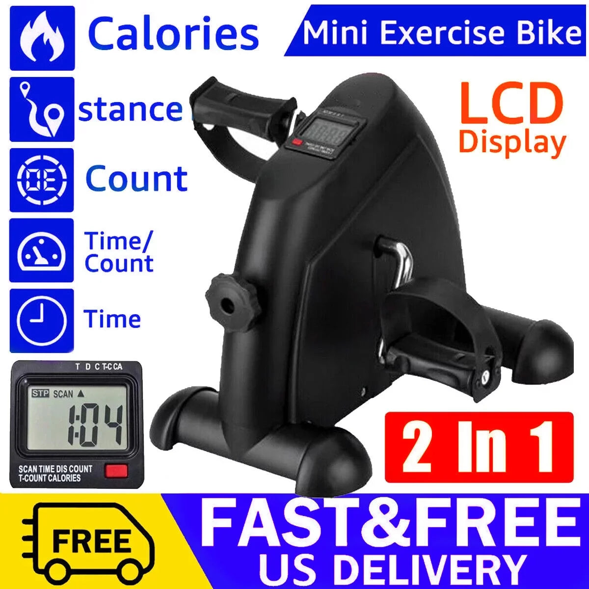 Mini Multi-Functional Stepper, Exercise Bike, under Desk Pedal Exerciser, Mini Cycle Exercise Bicycle with Digital LCD Screen for Leg Arm and Knee in Home Office