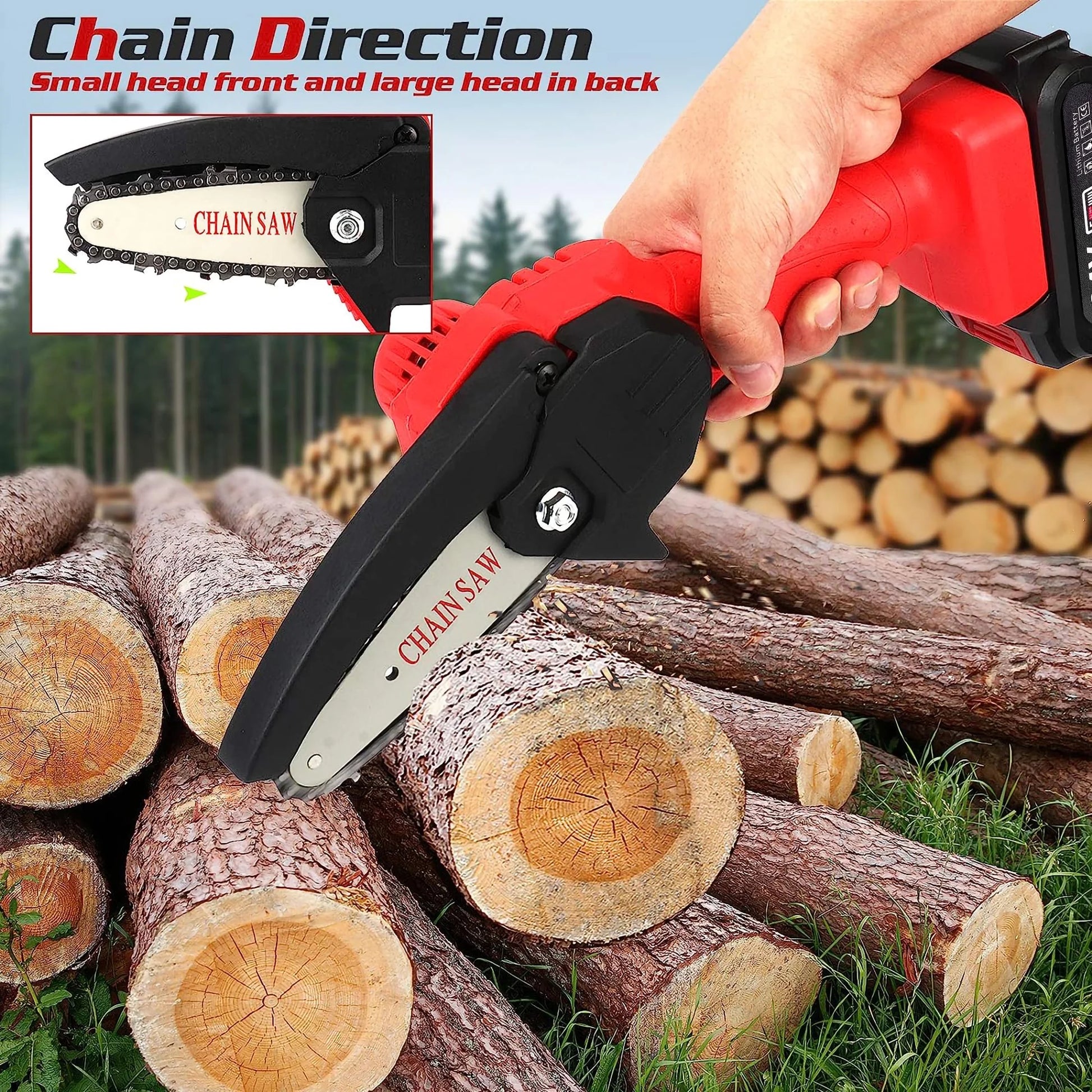 Mini Chainsaw Cordless - 4In Portable Electric Chainsaw with 2 Batteries Handheld Pruning Shears Chain Saw for Tree Trimming Garden