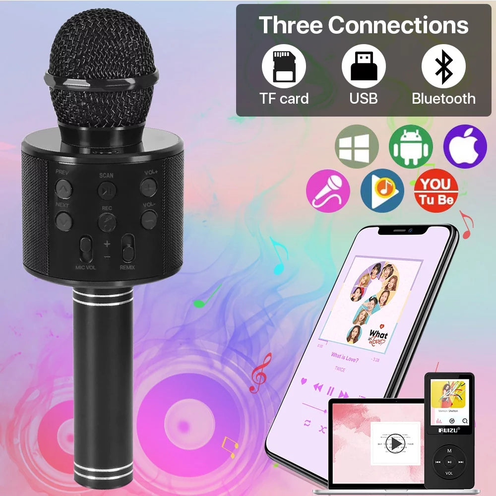 Wireless Bluetooth Karaoke Microphone for Kids Adult Singing, Portable Handheld Karaoke Machine Speaker with Record Function (Black)