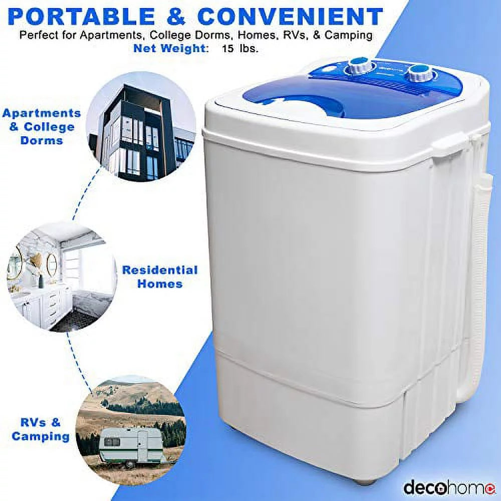 Portable Washing Machine for Apartments, Dorms, and Tiny House with 8.8 Lb Capacity, 250W Power, Wash and Spin Cycles, Includes Drainage Hose