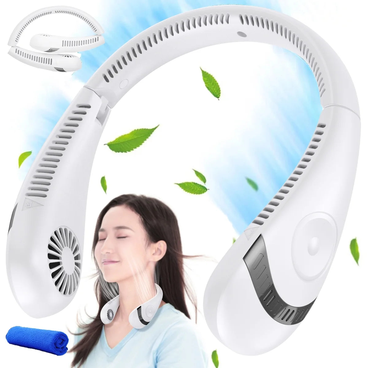 Portable Bladeless Neck Fan, Bladeless Neck Fan with 5000Mah Battery, Folding Neck Fan, 3 Speeds