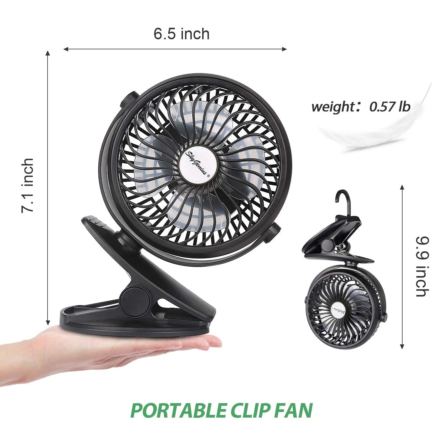 Rechargeable Mini Fan Battery Operated Clip on Fan Portable Desk Fan, Black