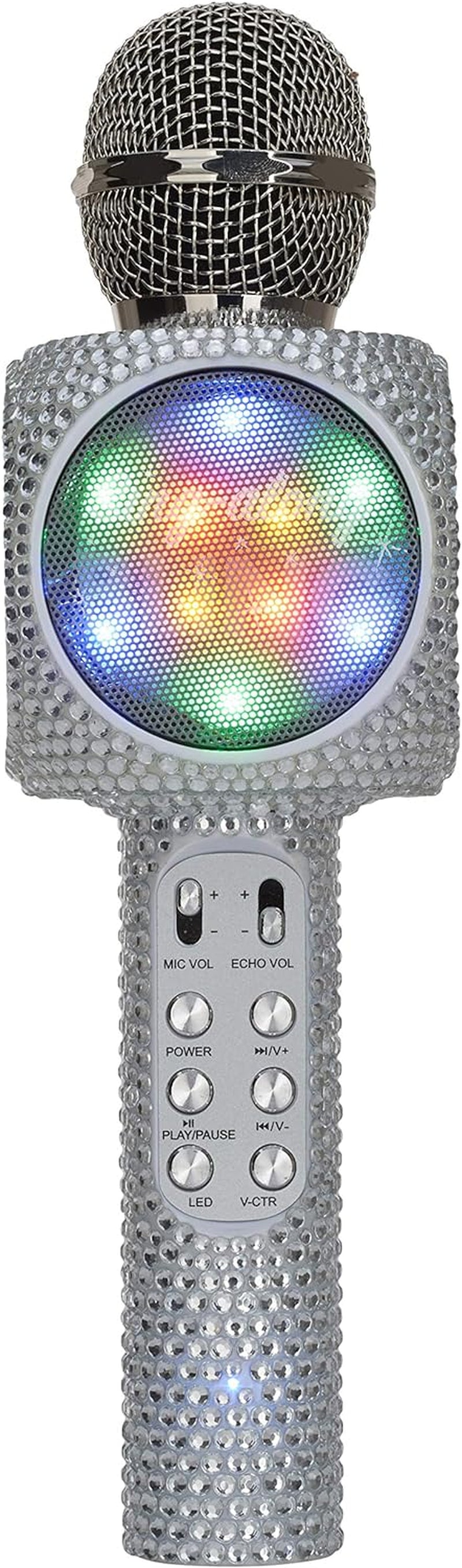 Sing-Along Bling Bluetooth Karaoke Microphone and Bluetooth Stereo Speaker All-In-One (Silver Bling)