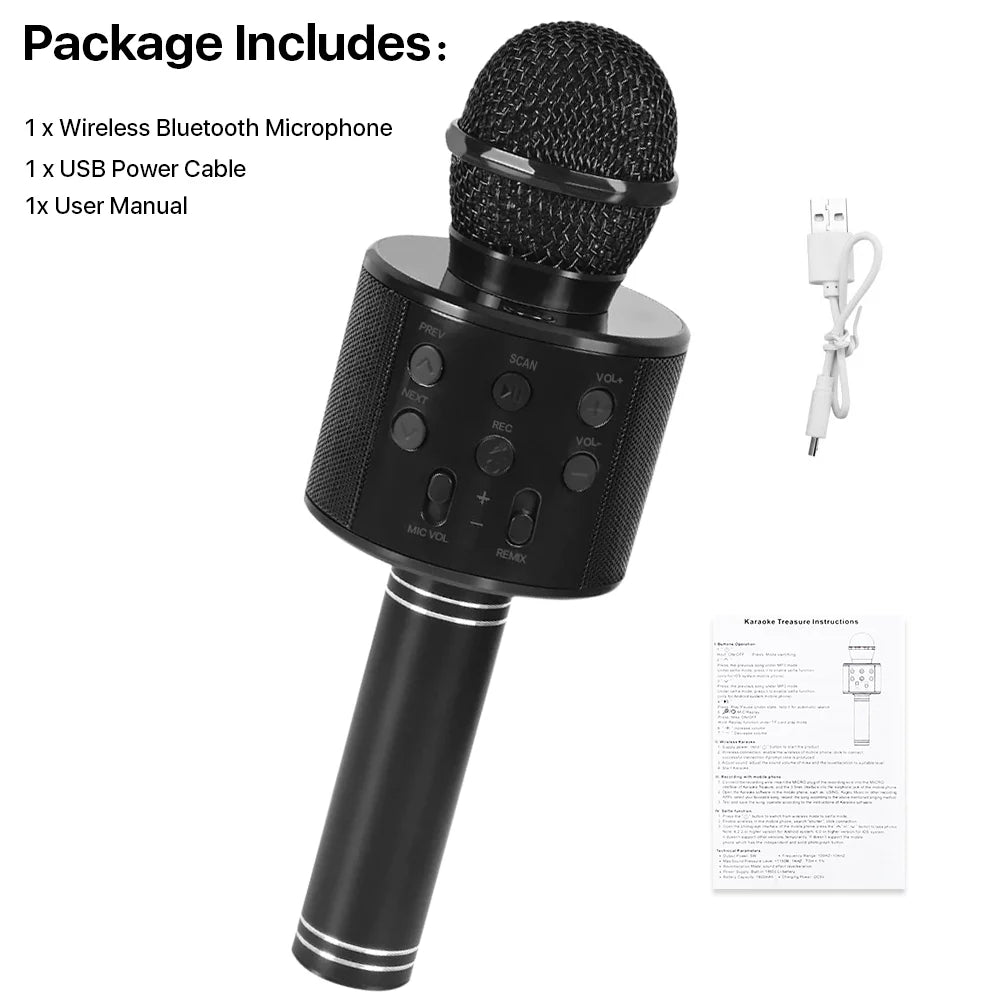 Wireless Bluetooth Karaoke Microphone for Kids Adult Singing, Portable Handheld Karaoke Machine Speaker with Record Function (Black)